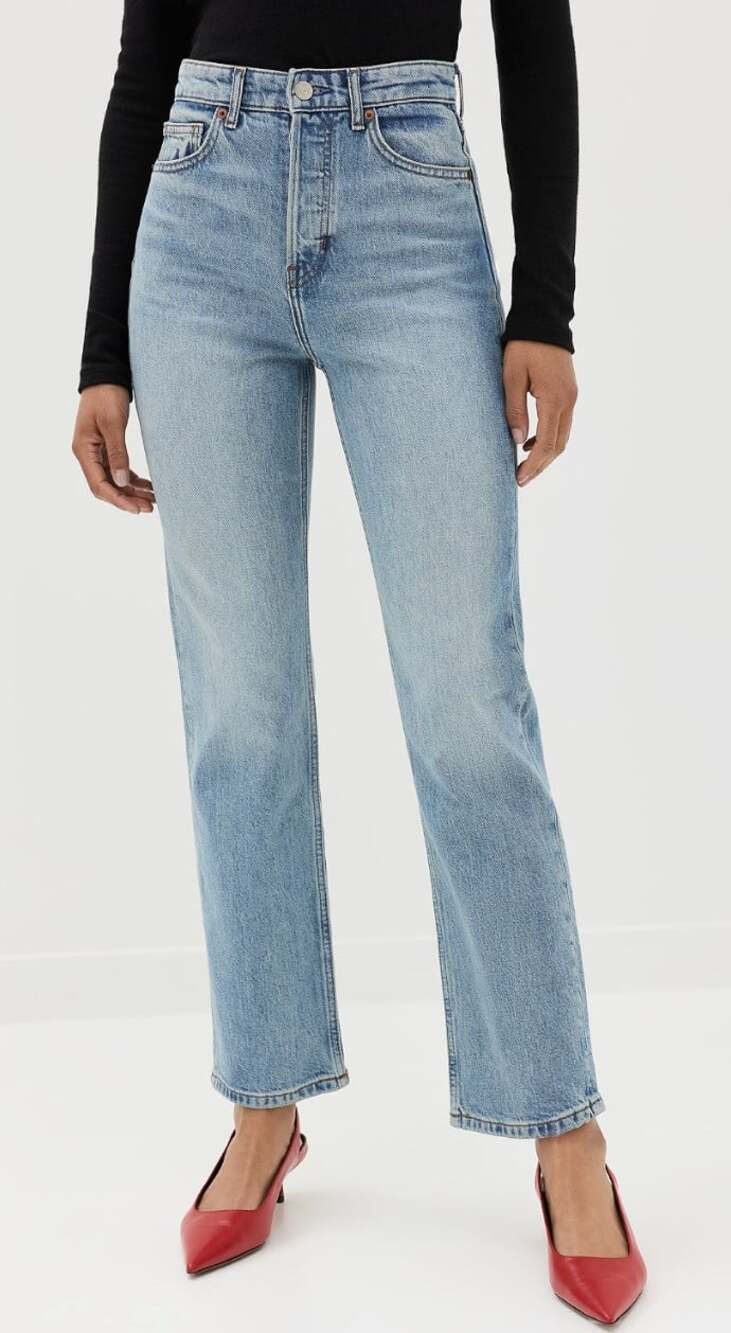 Reformation Cynthia Stretch High Rise Straight Jeans in Fortuna Wash Size 25
